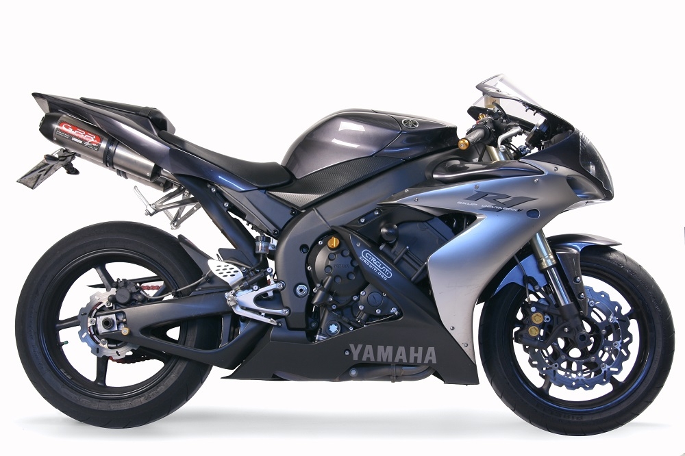 Pot echappement compatible avec Yamaha Yzf 1000 R1 2004-2006, Gpe Ann. titanium, Paire de pot échappement homologué et légal, silencieux avec mi-collecteur y db killer amovible 