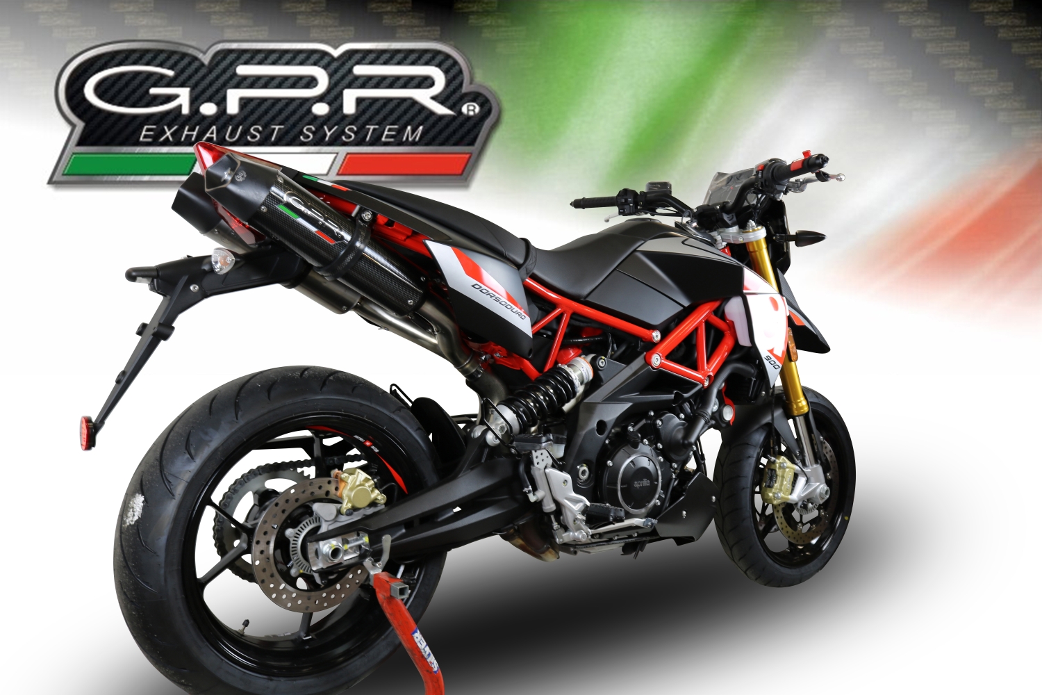 Pot echappement compatible avec Aprilia Dorsoduro 900 2017-2020, GP Evo4 Poppy, Paire de pot d'échappement homologuées, livrées avec db killer amovible et raccords spécifiques 