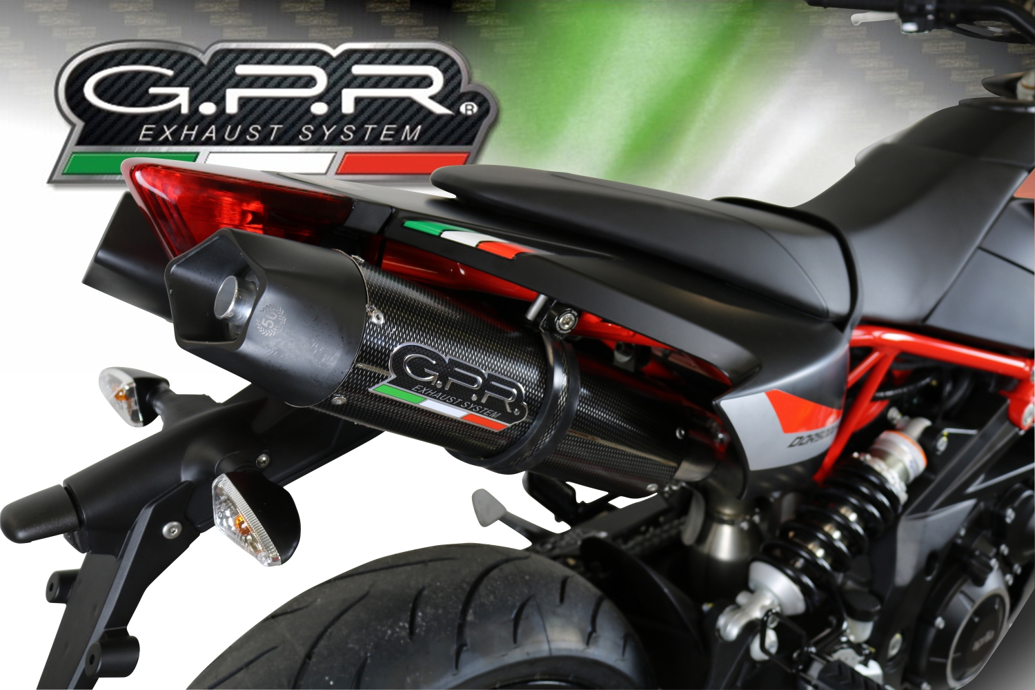 Pot echappement compatible avec Aprilia Dorsoduro 900 2017-2020, GP Evo4 Poppy, Paire de pot d'échappement homologuées, livrées avec db killer amovible et raccords spécifiques 