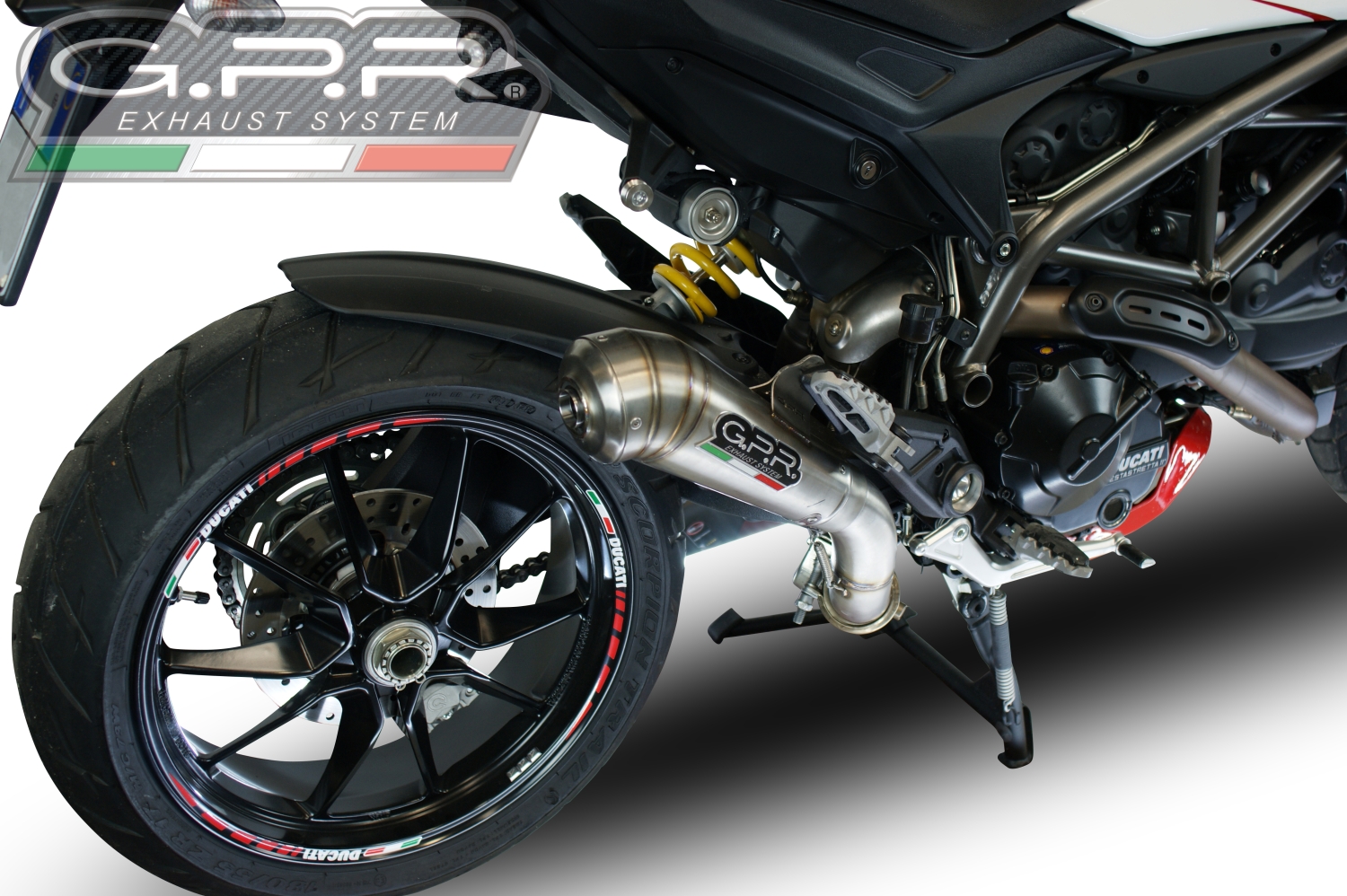 Pot echappement compatible avec Ducati Hyperstrada -Hypermotard 939 EURO 4 2016-2019, Powercone Evo, Échappement légal, homologué,silencieux avec catalyseur, db killer amovible et tuyau de liaison spécifique 
