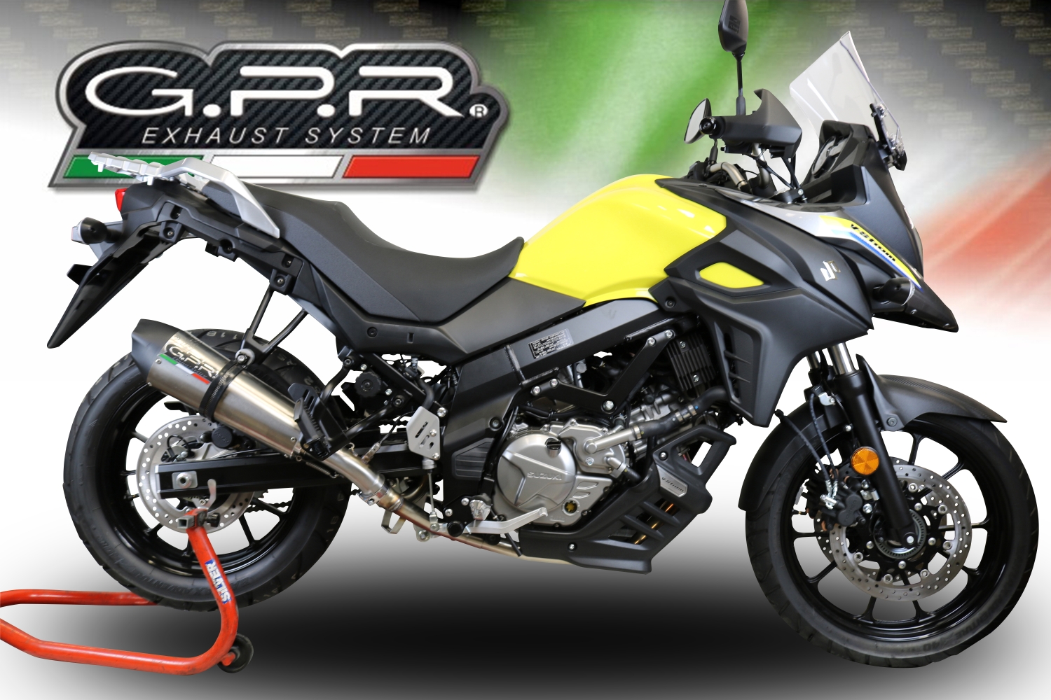Pot echappement compatible avec Suzuki V-Strom DL650 2017-2020, GP Evo4 Titanium, Pot échappement homologué et légal, silencieux avec mi-collecteur, db killer amovible et catalyseur 