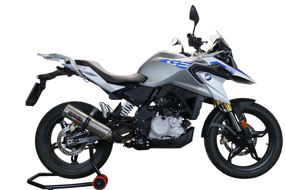 Pot echappement compatible avec Bmw G 310 Gs 2022-2024, M3 Titanium Natural, Homologué et légal, système d'échappement complet avec catalyseur et db killer amovible 