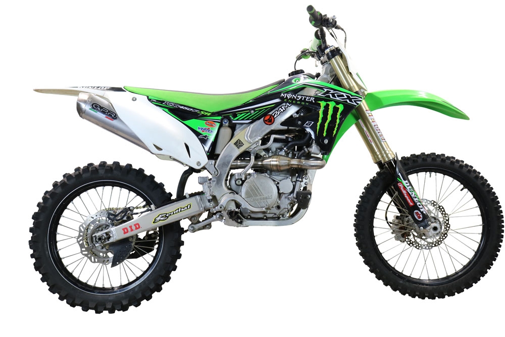 GPR pot echappement compatible avec  Kawasaki Kx 450 F 2012-2015, Pentacross Titanium, Pot d'échappement complet racing, compris de collecteur et db killer amovible, sans homologation 