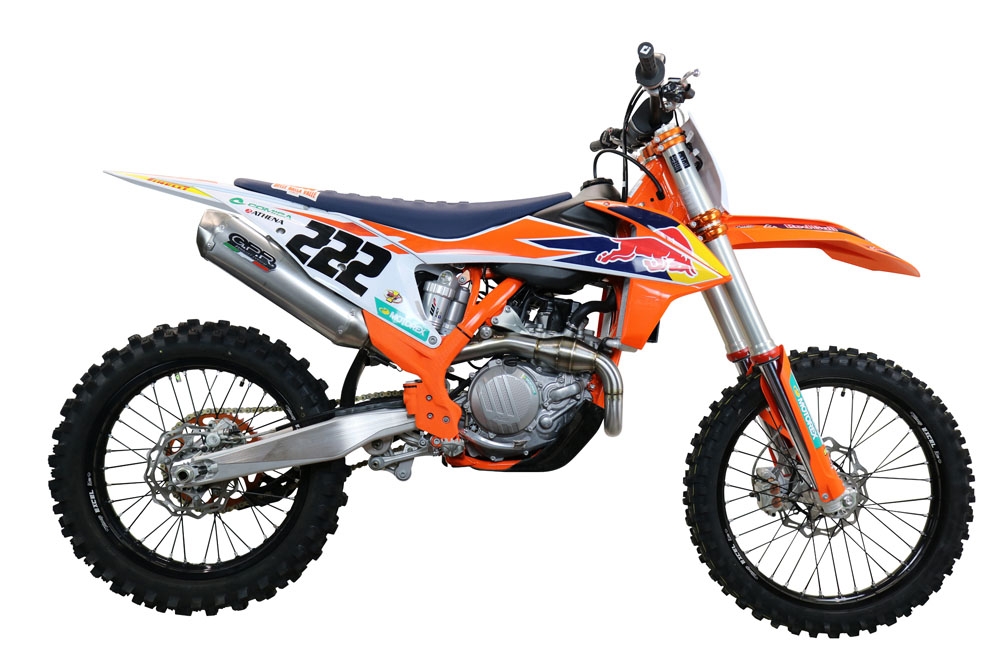 Pot echappement compatible avec Gas Gas MC 450F 2021-2023, Pentacross Inox, Pot d'échappement complet racing, compris de collecteur et db killer amovible, sans homologation 