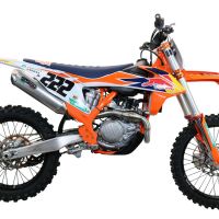 Pot echappement compatible avec Gas Gas MC 450F 2021-2023, Pentacross Inox, Pot d'échappement complet racing, compris de collecteur et db killer amovible, sans homologation 