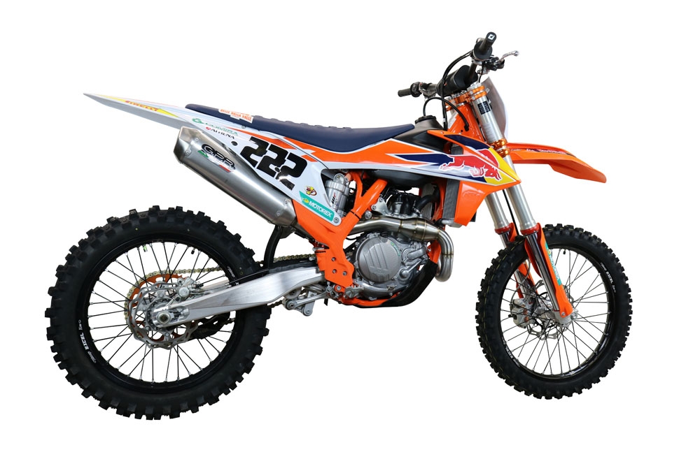 Pot echappement compatible avec Gas Gas MC 450F 2021-2023, Pentacross Inox, Pot d'échappement complet racing, compris de collecteur et db killer amovible, sans homologation 