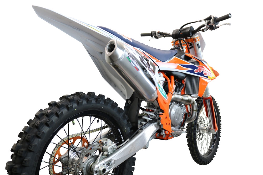 Pot echappement compatible avec Gas Gas MC 450F 2021-2023, Pentacross Inox, Pot d'échappement complet racing, compris de collecteur et db killer amovible, sans homologation 