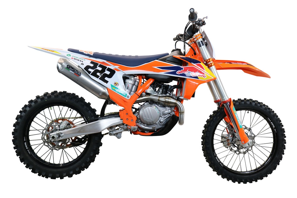 Pot echappement compatible avec Gas Gas MC 450F 2021-2023, Pentacross FULL Titanium, Pot d'échappement complet racing, compris de collecteur et db killer amovible, sans homologation 