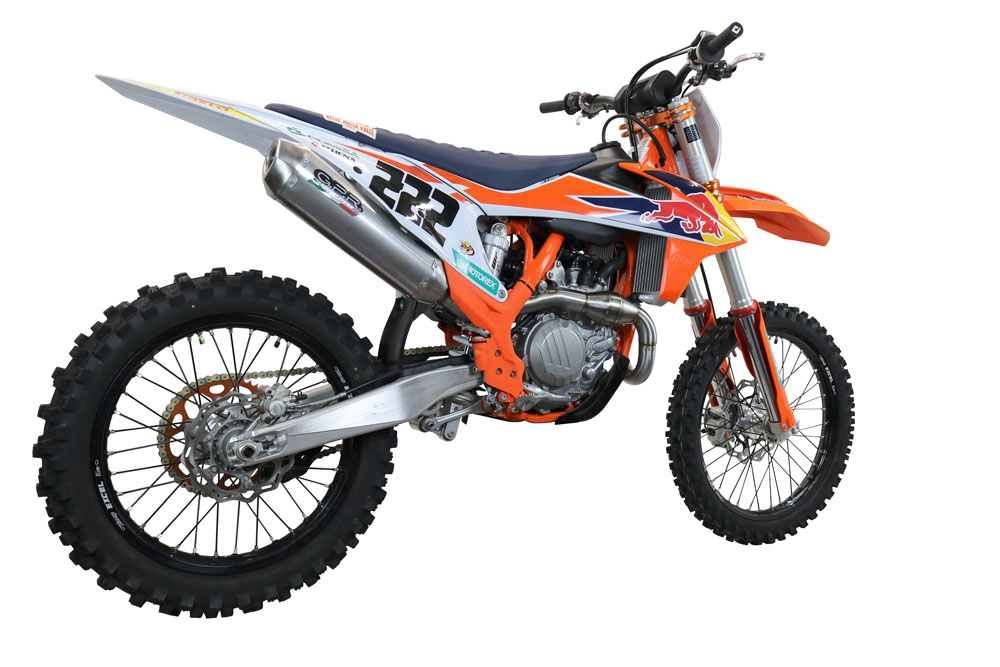 Pot echappement compatible avec Gas Gas MC 450F 2021-2023, Pentacross FULL Titanium, Pot d'échappement complet racing, compris de collecteur et db killer amovible, sans homologation 