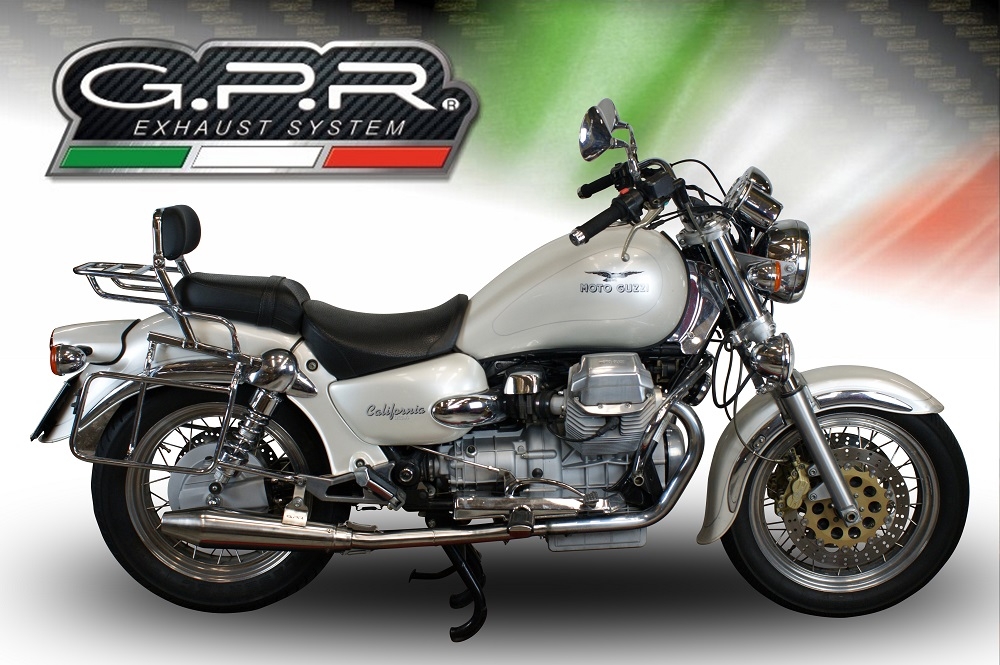 Pot echappement compatible avec Moto Guzzi California 1100 Special-Stone-Sport-Ev-Alu 1997-2002, Vintacone, Paire de pot d'échappement homologuées, livrées avec db killer amovible et raccords spécifiques 