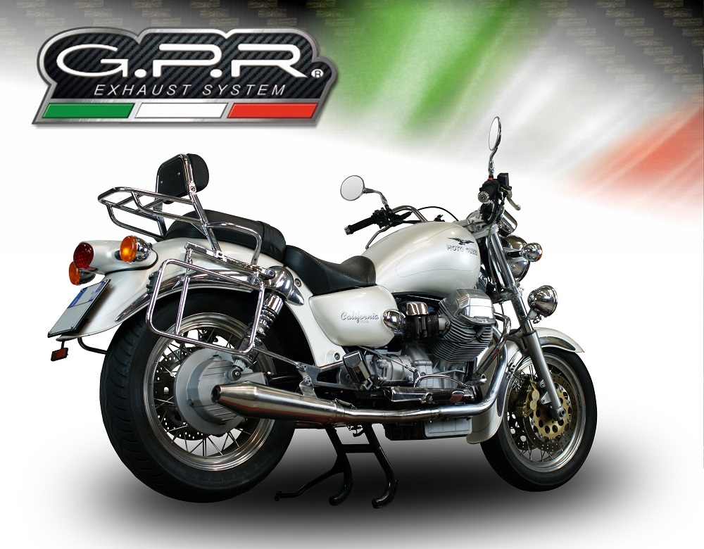 Pot echappement compatible avec Moto Guzzi California 1100 Special-Stone-Sport-Ev-Alu 1997-2002, Vintacone, Paire de pot d'échappement homologuées, livrées avec db killer amovible et raccords spécifiques 