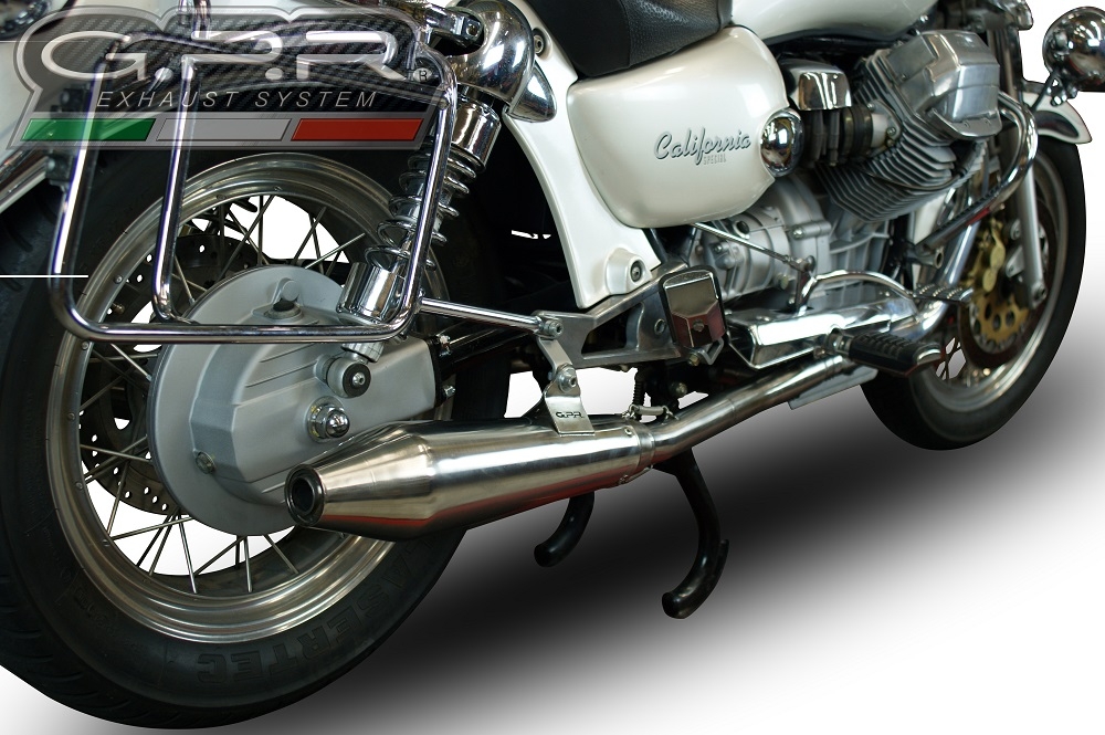 Pot echappement compatible avec Moto Guzzi California 1100 Special-Stone-Sport-Ev-Alu 1997-2002, Vintacone, Paire de pot d'échappement homologuées, livrées avec db killer amovible et raccords spécifiques 