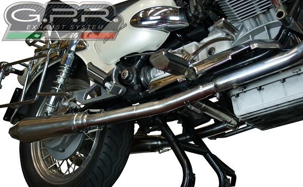 Pot echappement compatible avec Moto Guzzi California 1100 Special-Stone-Sport-Ev-Alu 1997-2002, Vintacone, Paire de pot d'échappement homologuées, livrées avec db killer amovible et raccords spécifiques 
