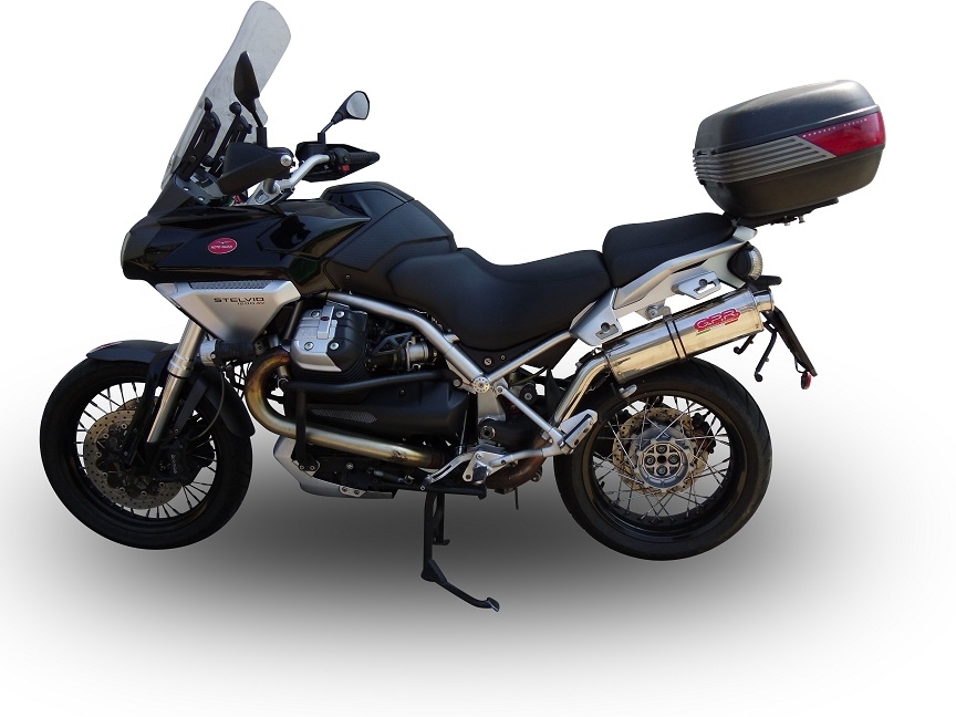 Pot echappement compatible avec Moto Guzzi Stelvio 1200 4V 2008-2010, Trioval, Échappement légal, homologué,silencieux avec db killer amovible et tuyau de liaison spécifique 
