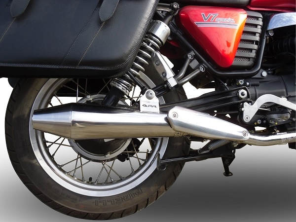 Pot echappement compatible avec Moto Guzzi V7 (I - II) - Stone - Special 2012-2016, Vintacone , Paire de pot d'échappement homologuées, livrées avec db killer amovible et raccords spécifiques 