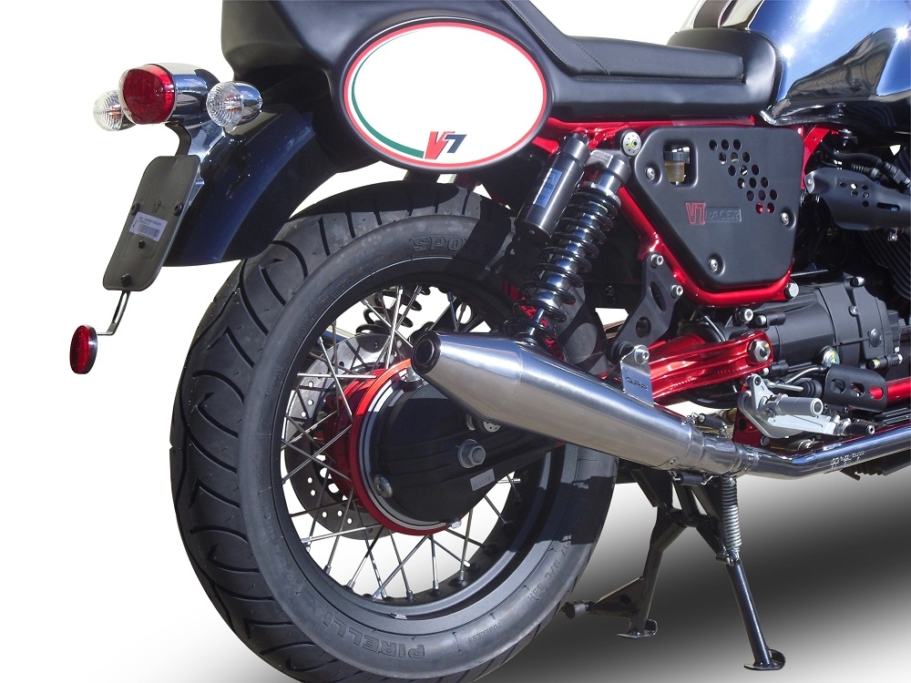 Pot echappement compatible avec Moto Guzzi V7 (I - II) Racer 2010-2016, Vintacone , Paire de pot d'échappement homologuées, livrées avec db killer amovible et raccords spécifiques 