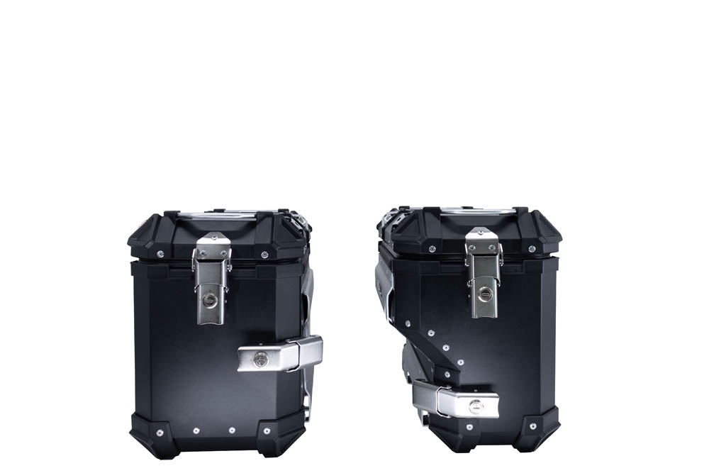 Paire de valises latérales en aluminium avec côté droit profilé, couleur noire avec support de valise spécifique GPR TECH compatible avec  Bmw F 850 Gs 2021/2023 e5