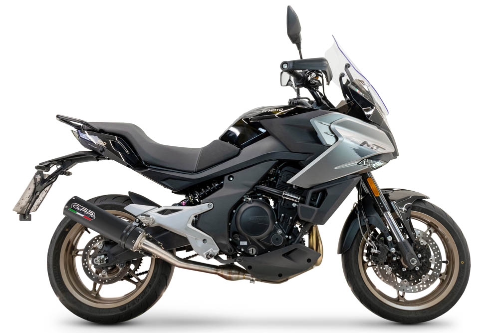 Pot echappement compatible avec Cf Moto 700 Mt 2023-2024, M3 Black Titanium, Pot échappement racing, avec les tuyaux de liaison, article sans homologation 