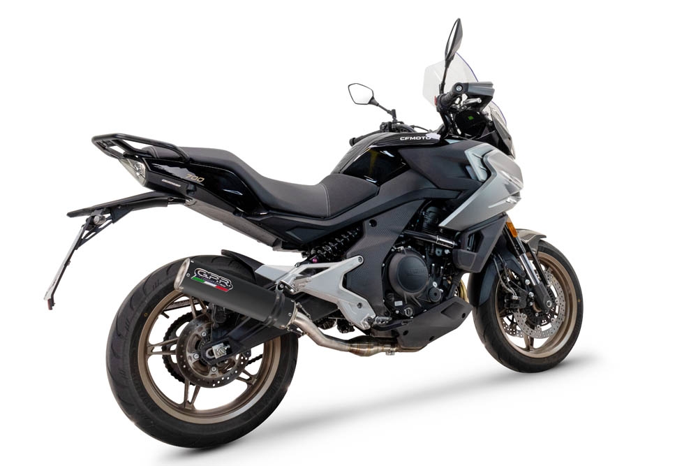 Pot echappement compatible avec Cf Moto 700 Mt 2023-2024, M3 Black Titanium, Pot échappement racing, avec les tuyaux de liaison, article sans homologation 