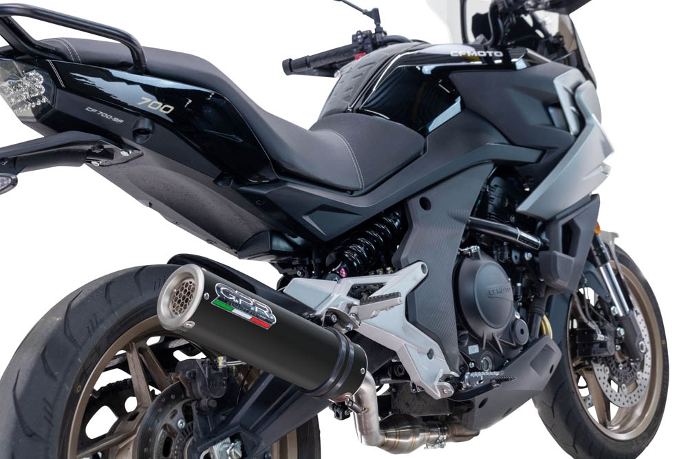 Pot echappement compatible avec Cf Moto 700 Mt 2023-2024, M3 Black Titanium, Pot échappement racing, avec les tuyaux de liaison, article sans homologation 