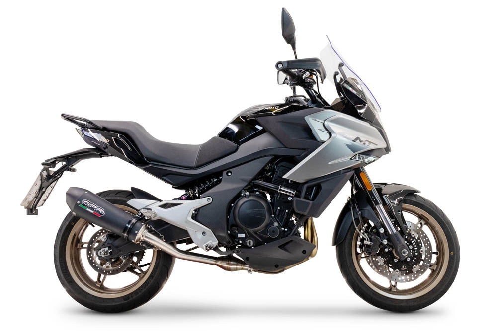 Pot echappement compatible avec Cf Moto 700 Mt 2023-2024, GP Evo4 Black Titanium, Échappement légal, homologué,silencieux avec catalyseur, db killer amovible et tuyau de liaison spécifique 