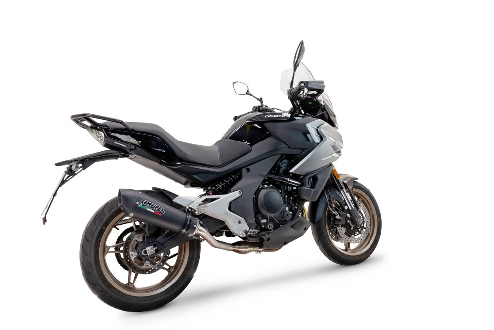 Pot echappement compatible avec Cf Moto 700 Mt 2023-2024, GP Evo4 Black Titanium, Échappement légal, homologué,silencieux avec catalyseur, db killer amovible et tuyau de liaison spécifique 