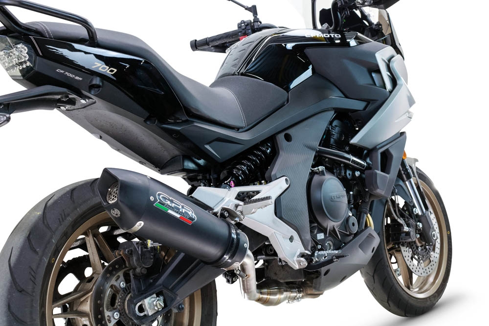 Pot echappement compatible avec Cf Moto 700 Mt 2023-2024, GP Evo4 Black Titanium, Échappement légal, homologué,silencieux avec catalyseur, db killer amovible et tuyau de liaison spécifique 