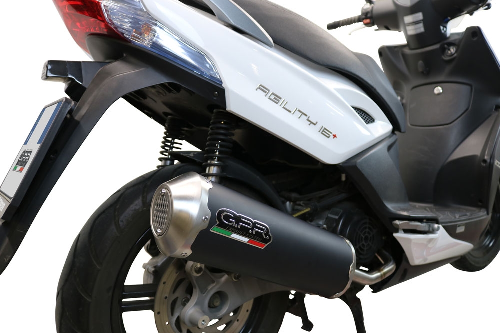 Pot echappement compatible avec Kymco Agility 200 - I.E. R16 - Plus 2015-2017, Evo4 Road, Homologué et légal, système d'échappement complet, avec db killer amovible 