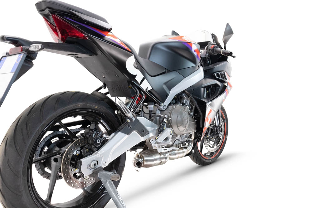Pot echappement compatible avec Aprilia RS 457 2024-2025, Ghost Inox, Pot d'échappement complet racing, compris de collecteur et db killer amovible, sans homologation 