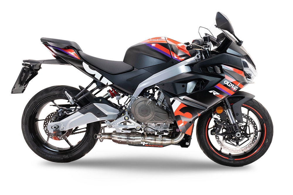 Pot echappement compatible avec Aprilia RS 457 2024-2025, Ghost Inox, Pot d'échappement complet racing, compris de collecteur et db killer amovible, sans homologation 