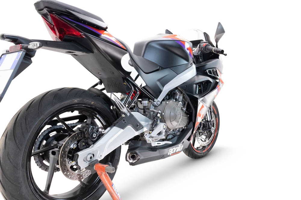 Pot echappement compatible avec Aprilia RS 457 2024-2025, Ghost Inox, Pot d'échappement complet racing, compris de collecteur et db killer amovible, sans homologation 