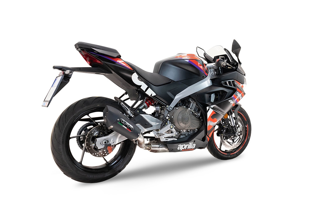 Pot echappement compatible avec Aprilia RS 457 2024-2025, GP Evo4 Black Titanium, Homologué et légal, système d'échappement complet avec catalyseur et db killer amovible 
