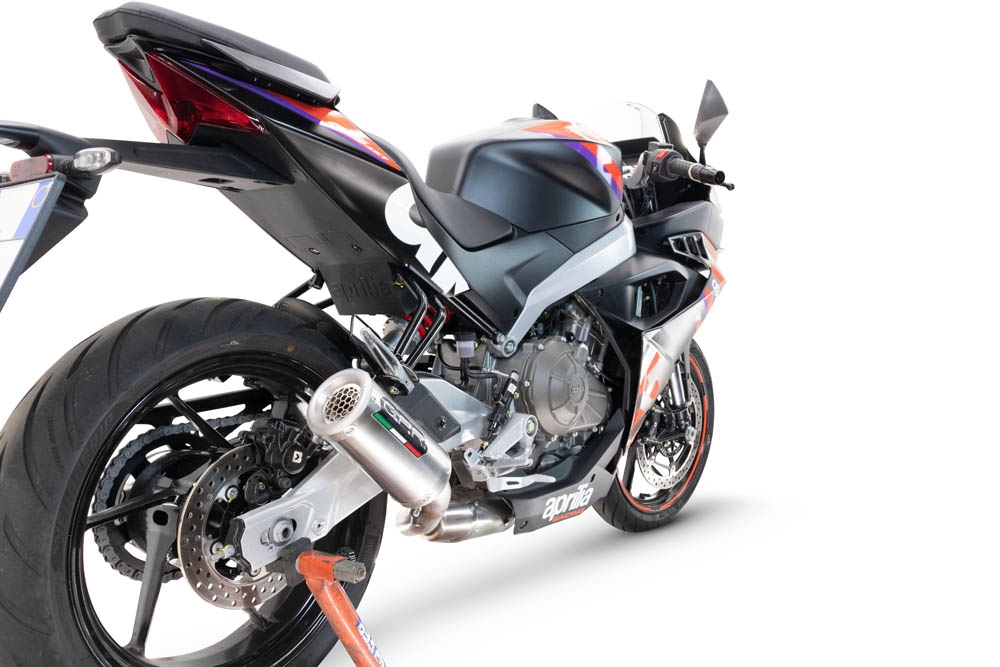 Pot echappement compatible avec Aprilia RS 457 2024-2025, M3 Inox , Homologué et légal, système d'échappement complet avec catalyseur et db killer amovible 