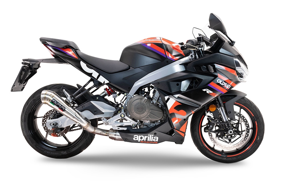 Pot echappement compatible avec Aprilia RS 457 2024-2025, Powercone Evo, Homologué et légal, système d'échappement complet avec catalyseur et db killer amovible 