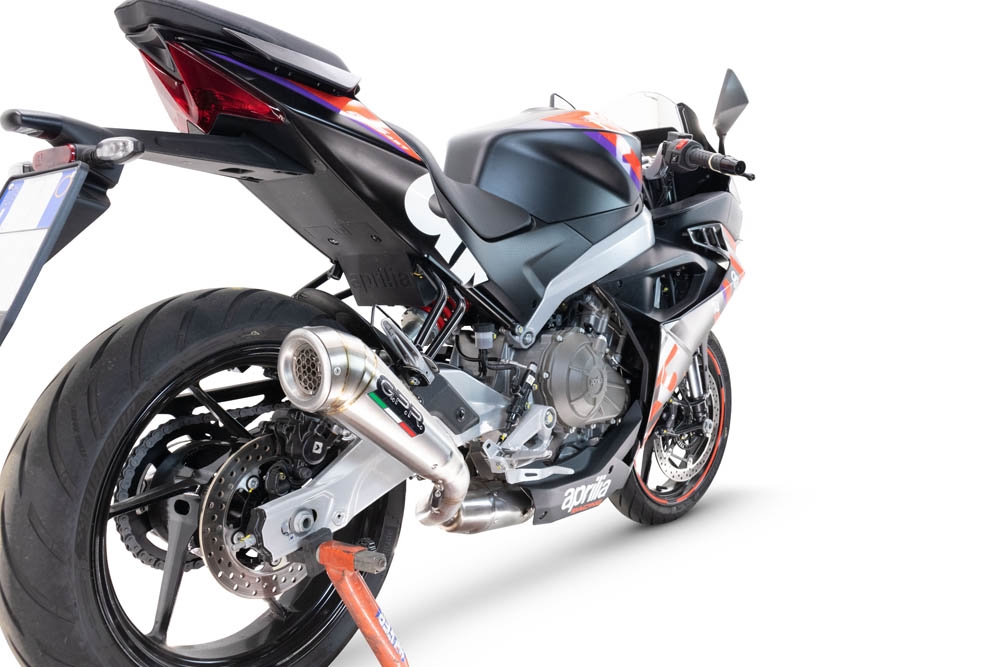 Pot echappement compatible avec Aprilia RS 457 2024-2025, Powercone Evo, Homologué et légal, système d'échappement complet avec catalyseur et db killer amovible 