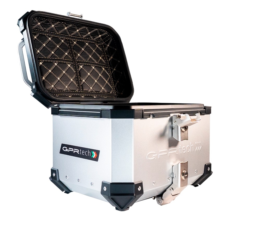 GPR TECH TOP CASE ALPI-TECH 26 LT. ARGENT Top case en aluminium, avec Dossier souple, couleur argent avec plaque universelle incluse Capacité Litres 26