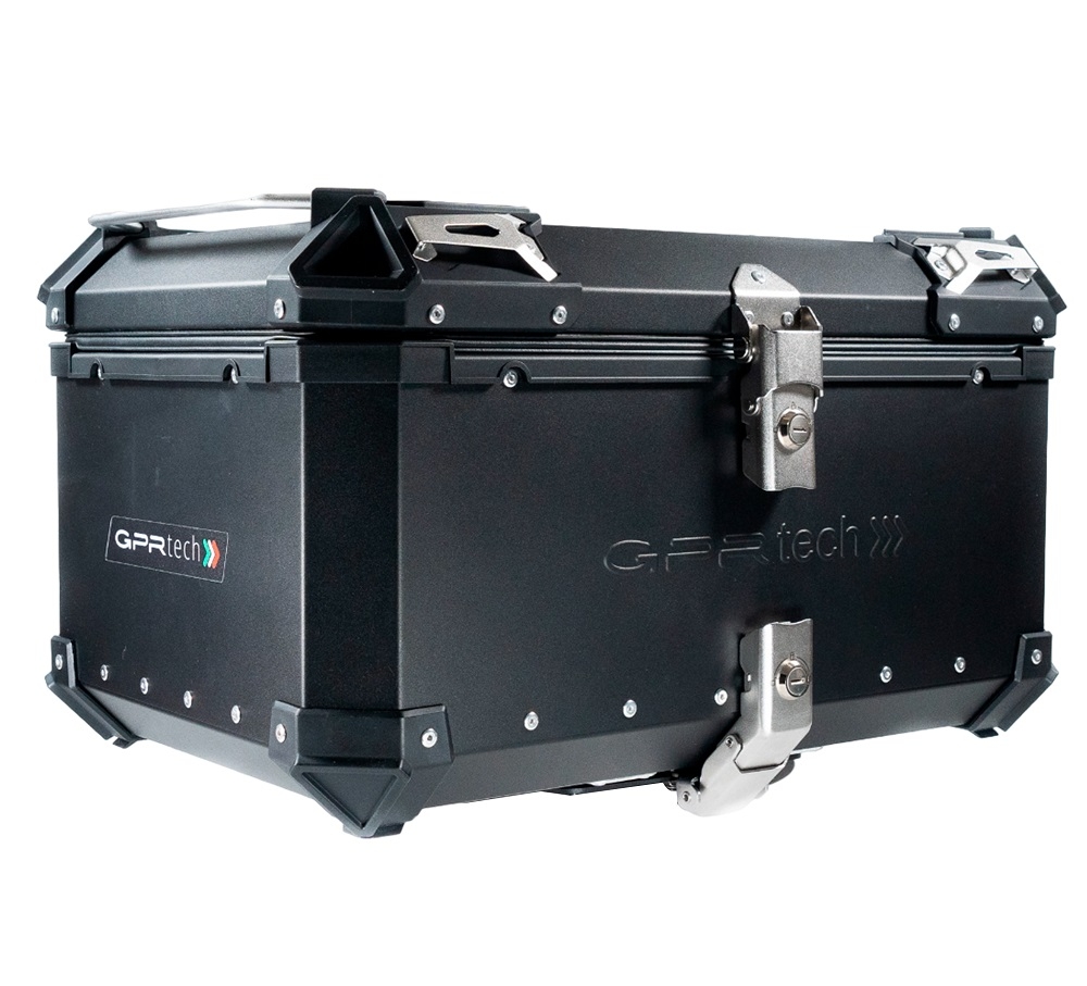 GPR TECH TOP CASE ALPI-TECH 55 LT NOIR Top case en aluminium, avec Dossier souple, couleur noire avec plaque universelle incluse Capacité Litres 55