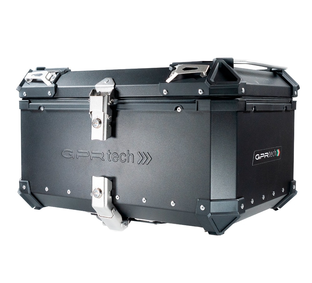 GPR TECH TOP CASE ALPI-TECH 55 LT NOIR Top case en aluminium, avec Dossier souple, couleur noire avec plaque universelle incluse Capacité Litres 55