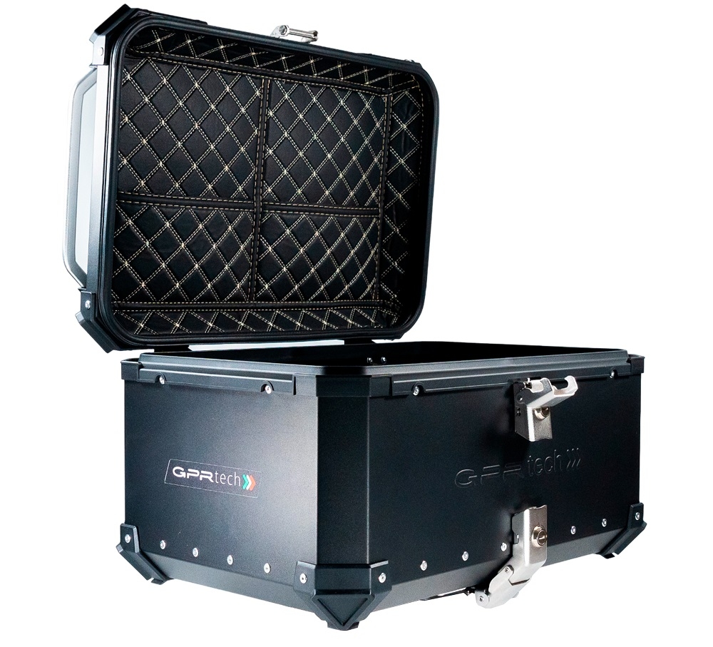 GPR TECH TOP CASE ALPI-TECH 55 LT NOIR Top case en aluminium, avec Dossier souple, couleur noire avec plaque universelle incluse Capacité Litres 55