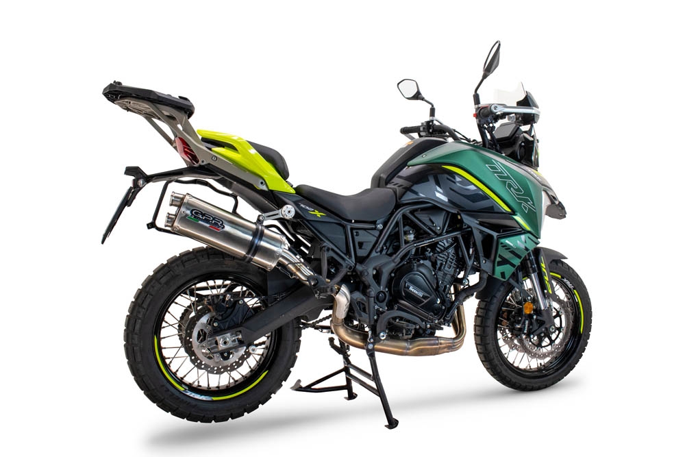 Pot echappement compatible avec Benelli Trk 702 X 2023-2024, Dual Inox, Échappement légal, homologué,silencieux avec db killer amovible et tuyau de liaison spécifique 