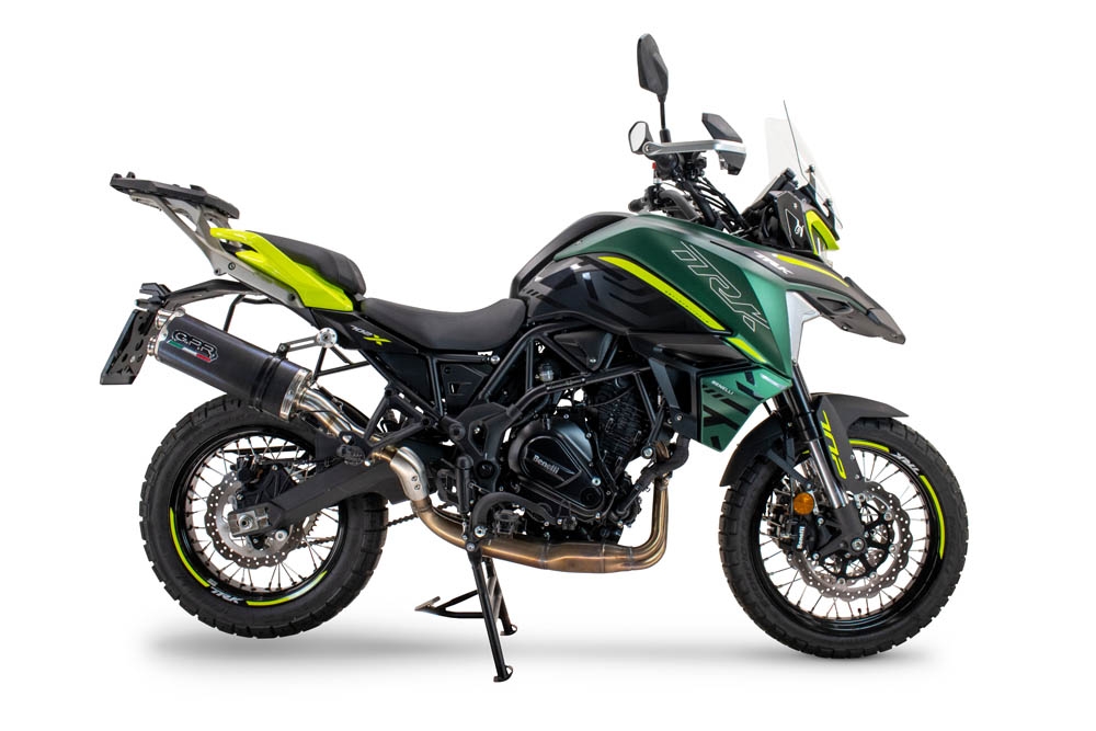 Pot echappement compatible avec Benelli Trk 702 2023-2024, Dual Poppy, Échappement légal, homologué,silencieux avec db killer amovible et tuyau de liaison spécifique 