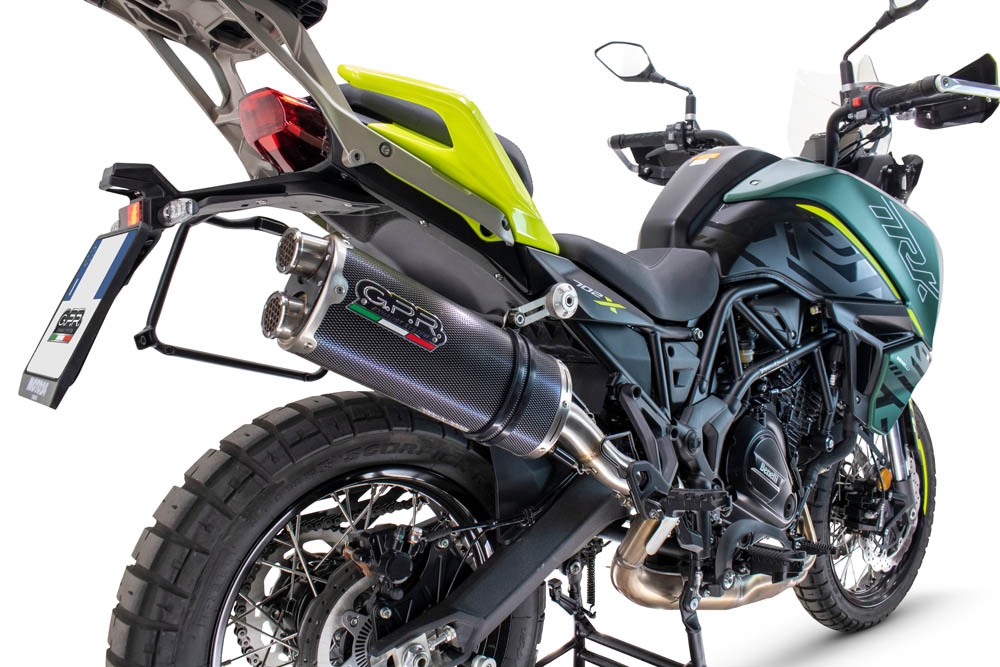 Pot echappement compatible avec Benelli Trk 702 2023-2024, Dual Poppy, Échappement légal, homologué,silencieux avec db killer amovible et tuyau de liaison spécifique 