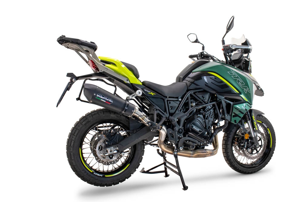 GPR pot echappement compatible avec  Benelli Trk 702 X 2023-2024, New Grand Prix Evo Black Titanium, Échappement légal, homologué,silencieux avec db killer amovible et tuyau de liaison spécifique 