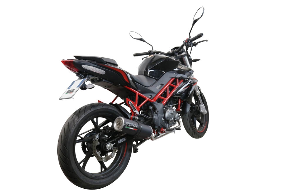 Pot echappement compatible avec Benelli Bn 125 2021-2024, M3 Black Titanium, Homologué et légal, système d'échappement complet avec catalyseur et db killer amovible 