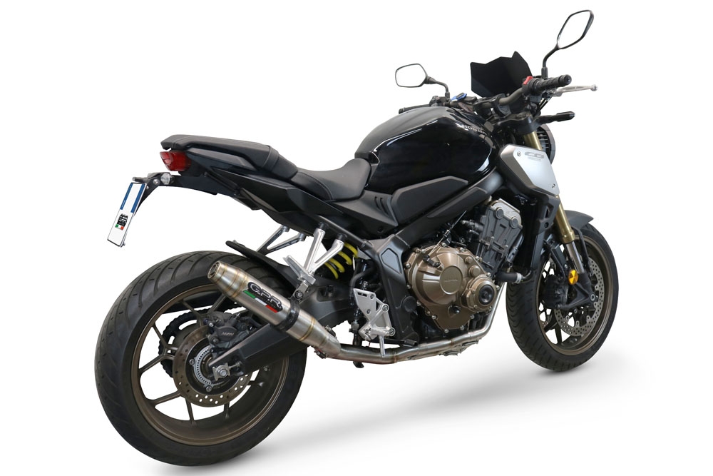 Pot echappement compatible avec Honda Cb 650 F 2017-2018, Deeptone Inox, Homologué et légal, système d'échappement complet avec catalyseur et db killer amovible 