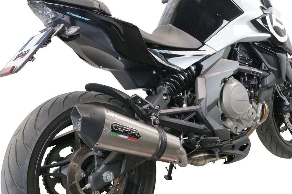 Pot echappement compatible avec Cf Moto 400 NK 2021-2023, GP Evo4 Titanium, Échappement légal, homologué,silencieux avec catalyseur, db killer amovible et tuyau de liaison spécifique 