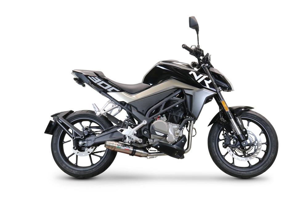 Pot echappement compatible avec Cf Moto 300 NK 2022-2024, Deeptone Inox, Pot d'échappement complet racing, compris de collecteur et db killer amovible, sans homologation 