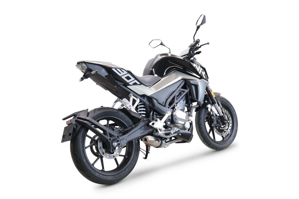 Pot echappement compatible avec Cf Moto 300 NK 2022-2024, Deeptone Inox, Pot d'échappement complet racing, compris de collecteur et db killer amovible, sans homologation 