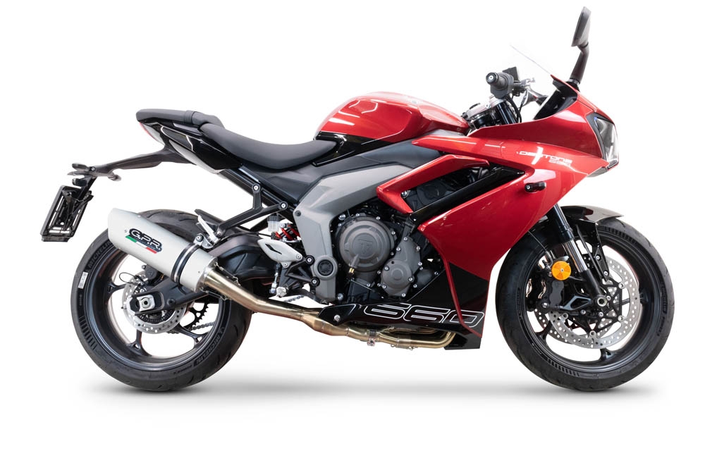 Pot echappement compatible avec Triumph Daytona 660 2023-2025, Albus Evo4, Homologué et légal, système d'échappement complet avec catalyseur et db killer amovible 