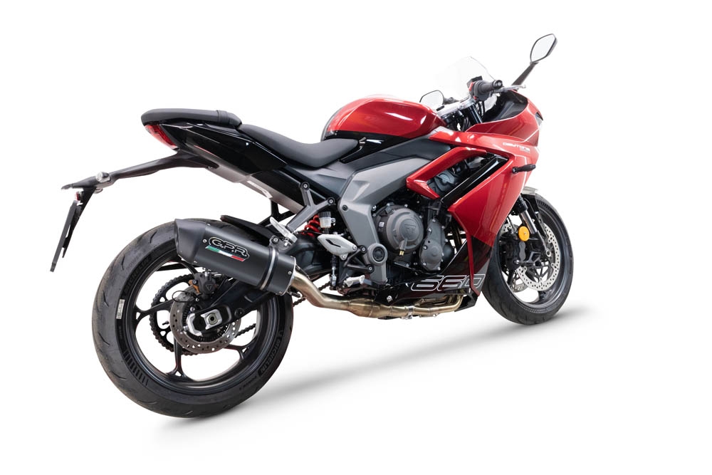 Pot echappement compatible avec Triumph Daytona 660 2023-2025, Furore Evo4 Nero, Homologué et légal, système d'échappement complet avec catalyseur et db killer amovible 